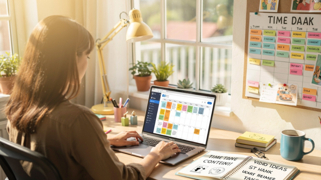 Solo content creator managing multiple short-form video projects with content calendar, task planning, and productivity workflow tools