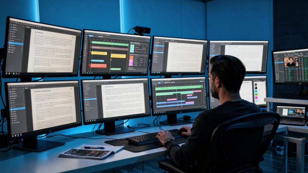 AI software organizing documentary research notes and source databases.