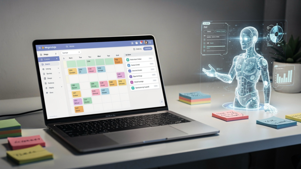 Content creator using AI productivity tools to organize tasks, manage projects, and reduce creative overload
