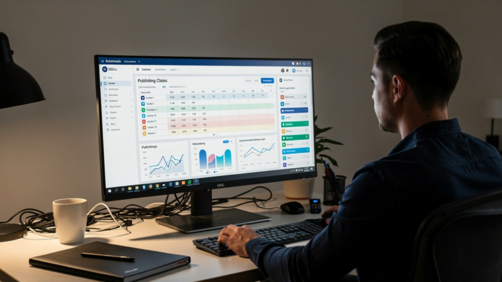Creator using AI workflow automation tools to maintain consistency and manage content production efficiently