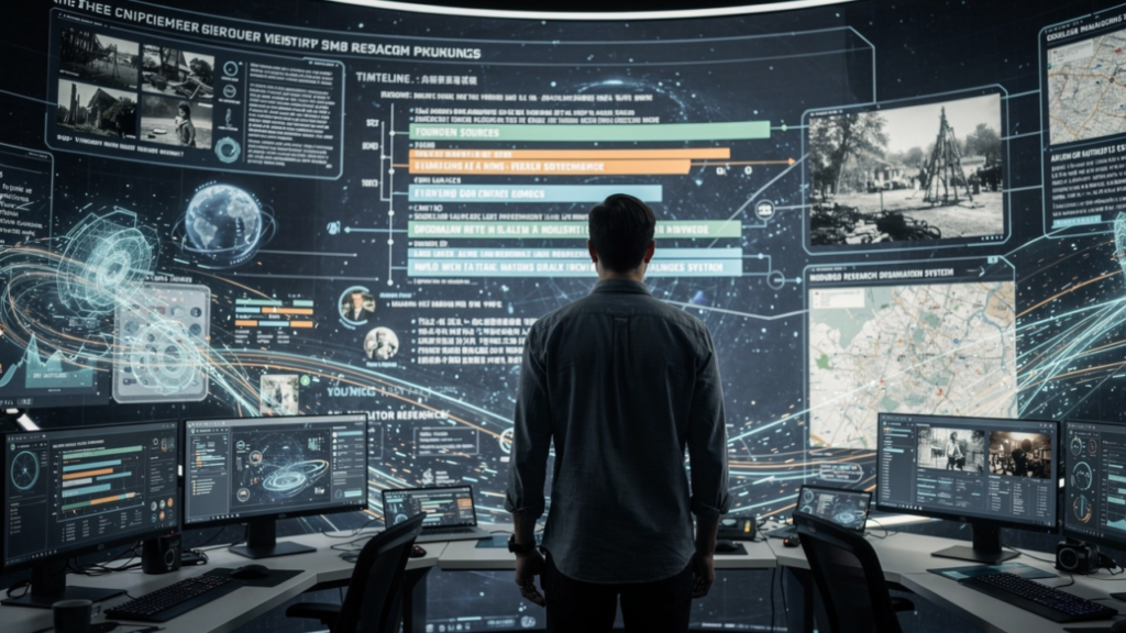 Documentary creator using advanced AI systems to organize documentary research