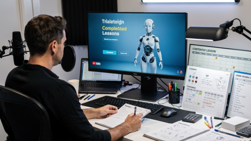 Educational creator using AI avatar technology to organize and produce educational YouTube lessons more efficiently.