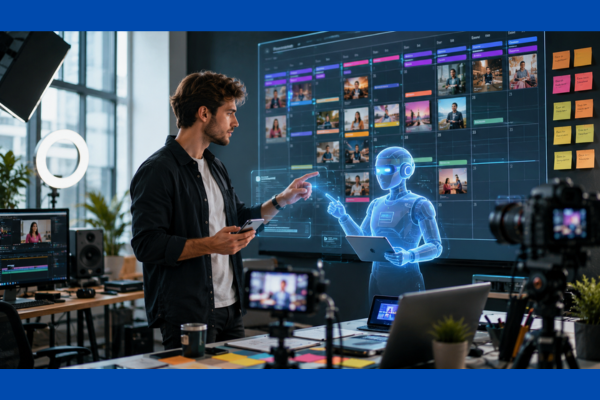 Instagram Reel creator using AI scheduling tools to organize content calendars and manage social media publishing workflows.