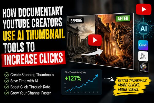 AI thumbnail tools for documentary YouTube creators increasing clicks, views, and YouTube channel growth through optimized thumbnail design