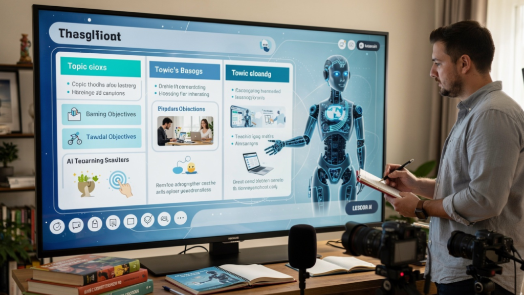 Educational YouTube creator managing a consistent publishing schedule through organized AI-assisted content workflows.