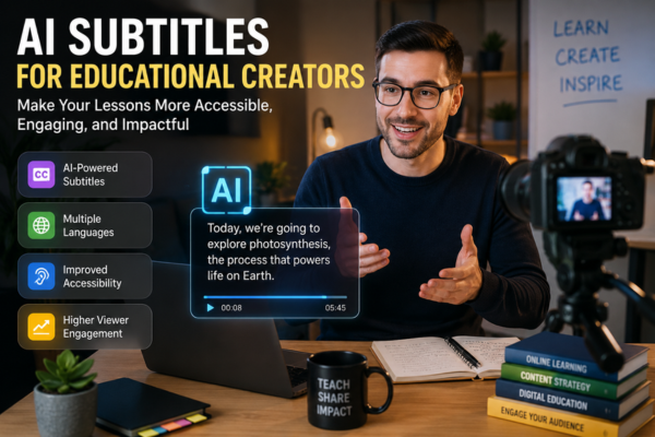 Educational video creator using AI subtitle technology to improve accessibility and viewer engagement in online learning content.