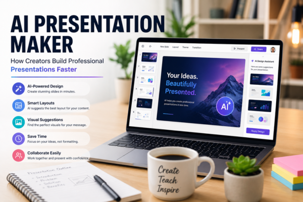 AI presentation maker helping content creators build professional presentations faster with automated slide design and AI-powered layouts.