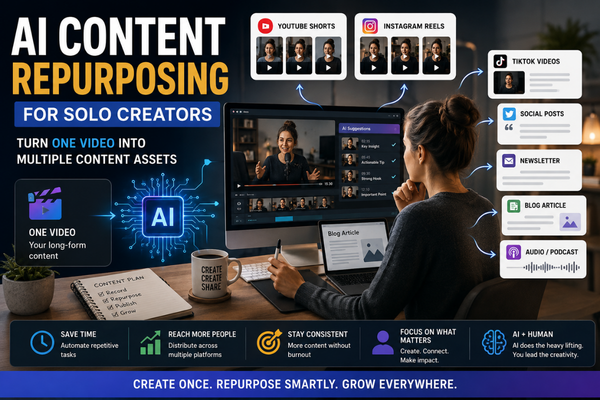 AI content repurposing for solo creators turning one video into multiple content assets